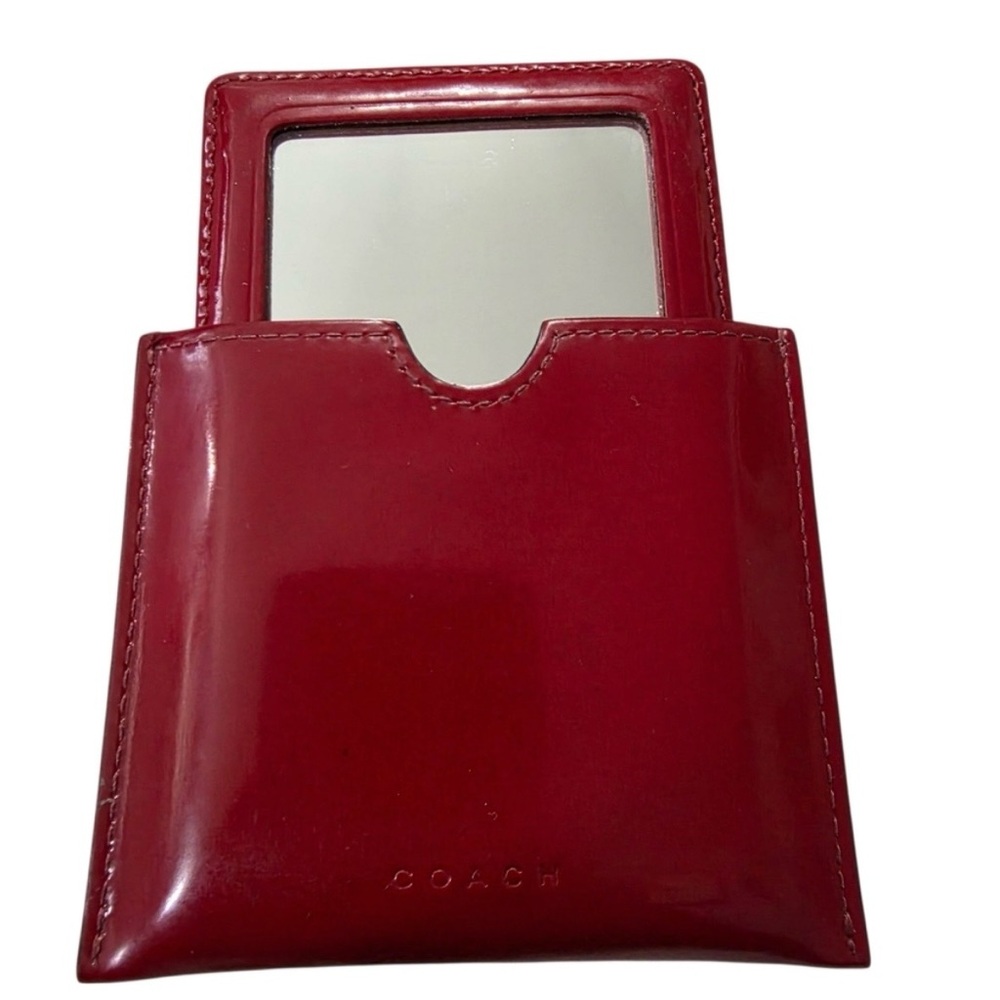 Vintage Coach Red Leather Double - Sided Mirror w/ Case 1990s
